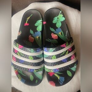 Adidas Vibrant Floral Slide Sandals with Stripes